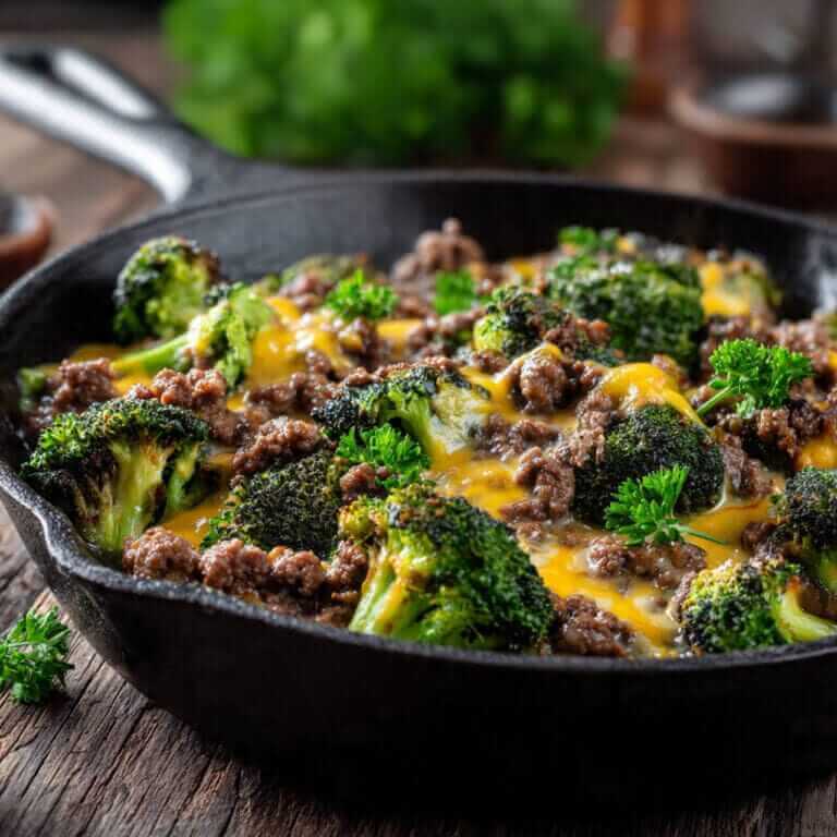 keto hamburger broccoli skillet