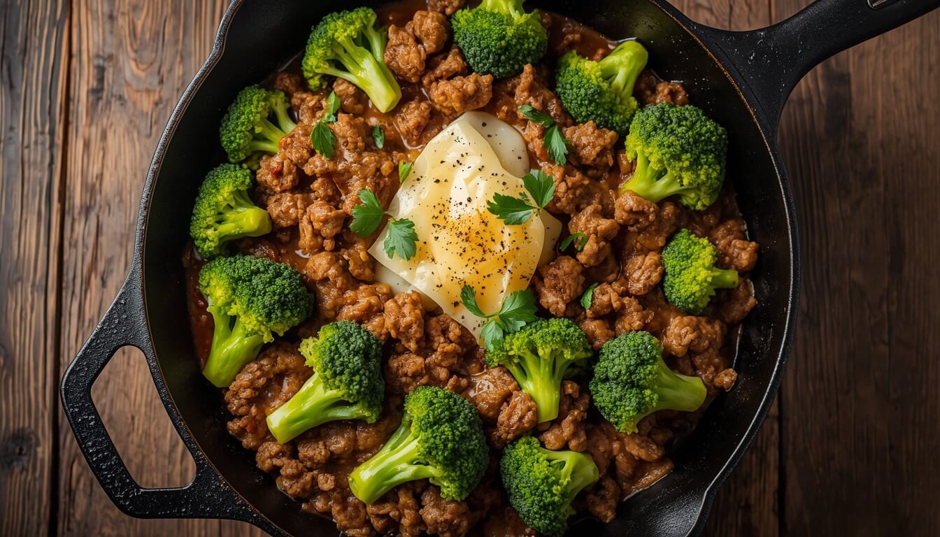 keto hamburger broccoli skillet